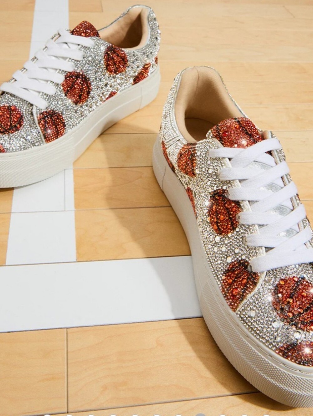 Betsey Johnson Silver Crystal Platform Sneakers with Copper Sequin Spots - Picture 8 of 8